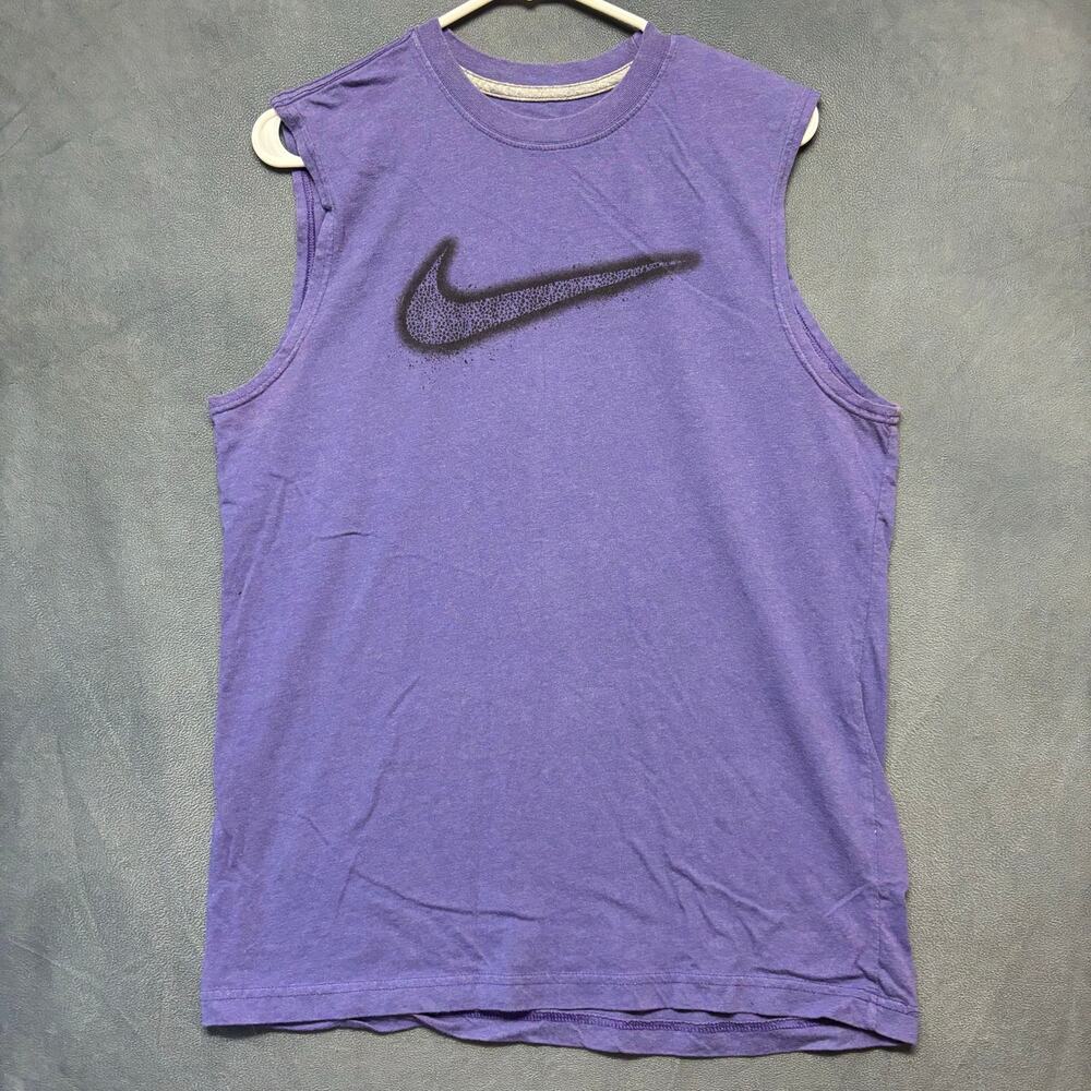 Vintage Nike Athletic Dept Purple Muscle Tank Top M Spray Swoosh Gym Tee Lifting